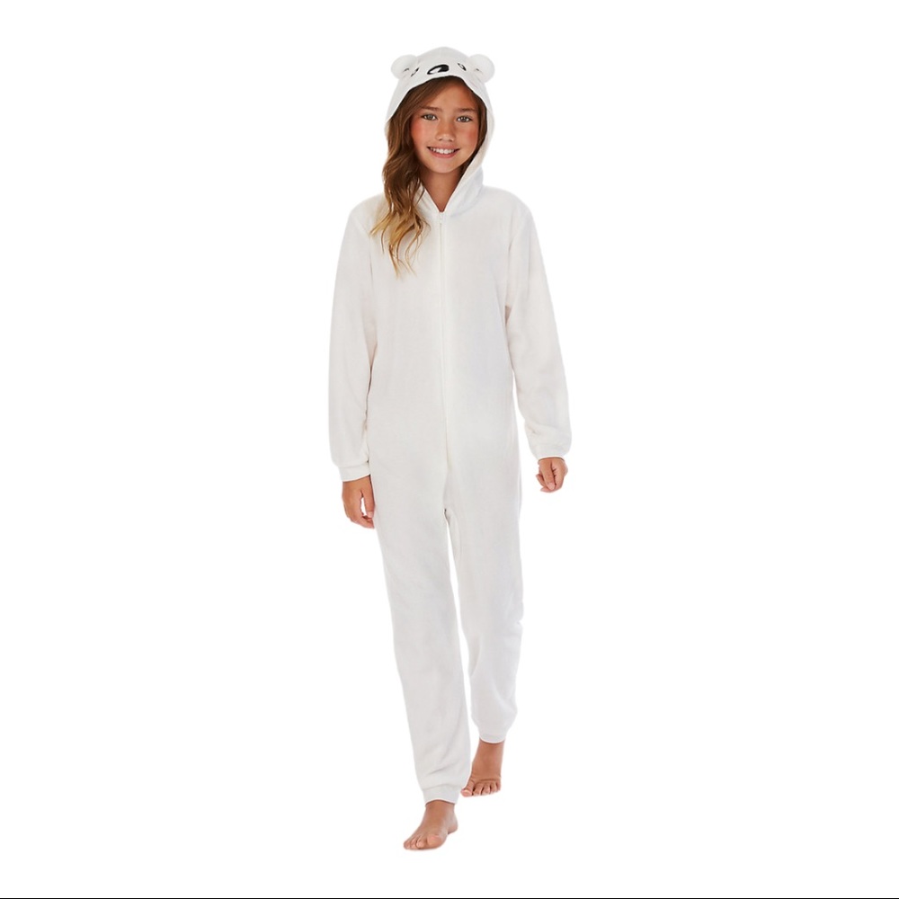 NWT Cuddl Duds White BEAR Costume Union Suit Pajamas PJS Halloween BOY or GIRL - Picture 2 of 5
